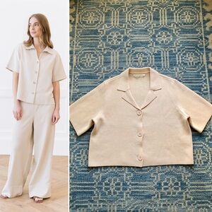 Collared Button Front Short Sleeve Top